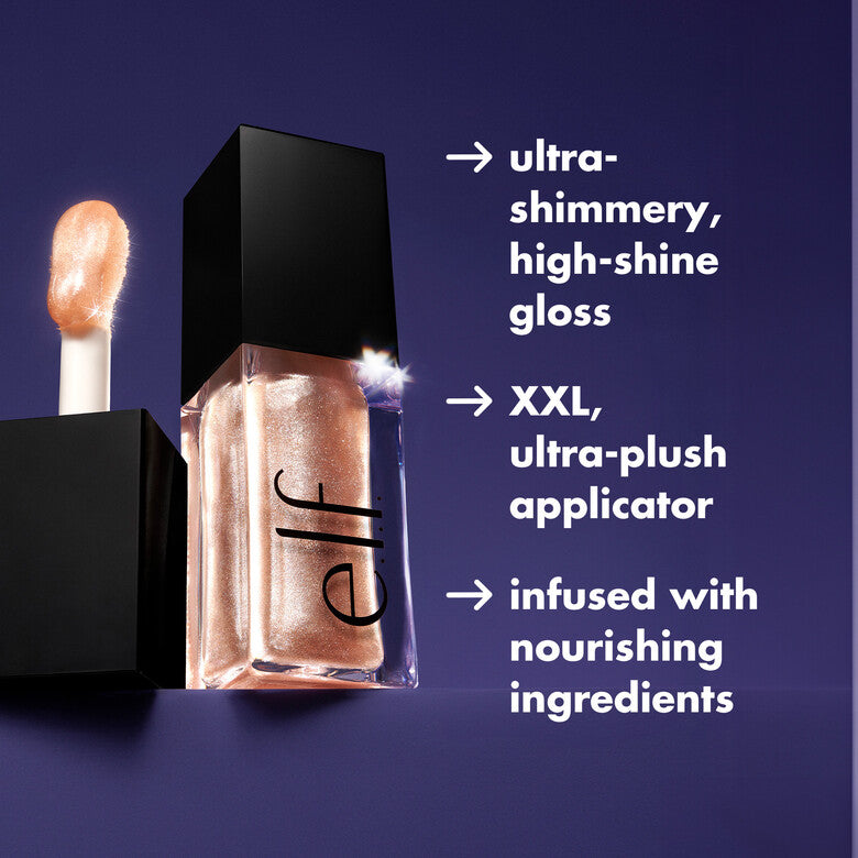 Lip oil with shimmer for glowing finish
